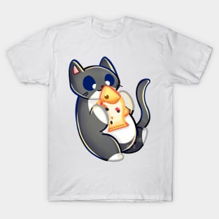 Black Tuxedo Cat Playing With Koi Fish T-Shirt